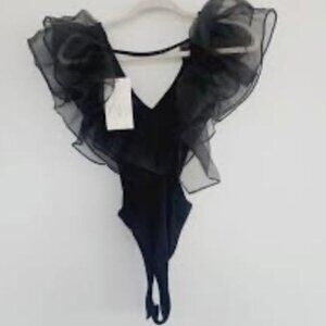 Free People Huate Wired Black Bodysuit, Size M